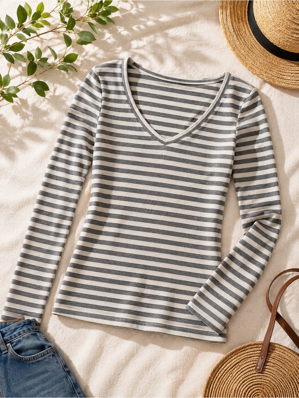 Anthropologie Shine Striped V-Neck Top Size XS/S